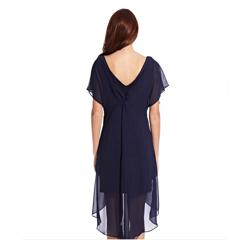 NWT ADRIANNA PAPELL Black Chiffon Overlay A-Line Dress. Size XL. - Picture 3 of 8